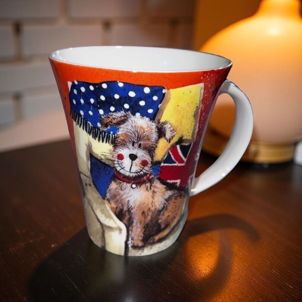 Queens Mug Alex Clark Jack Woof English Designer Union Jack Flag Fine Bone China